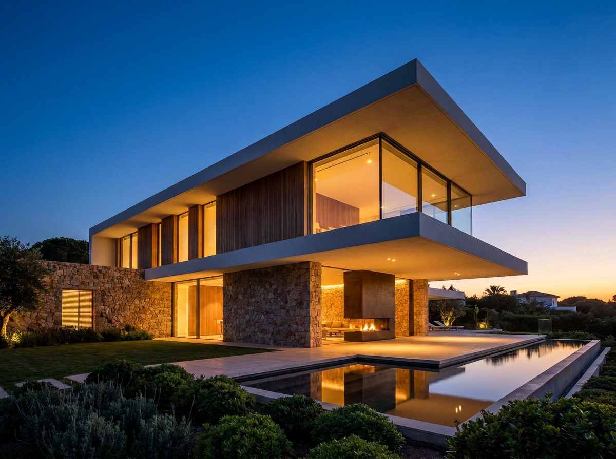 Villa de luxe moderne avec de grandes baies vitrées