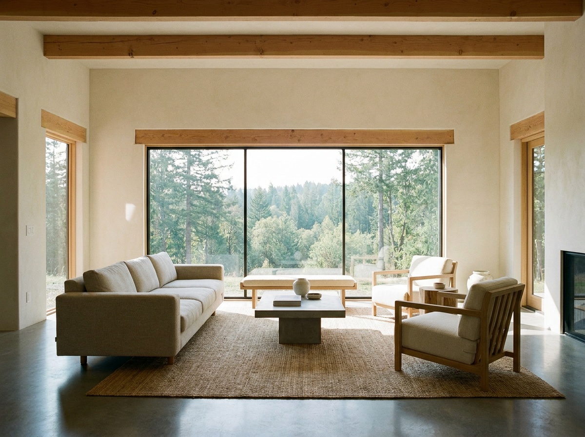 Intérieur luxueux et minimaliste avec vue sur la nature
