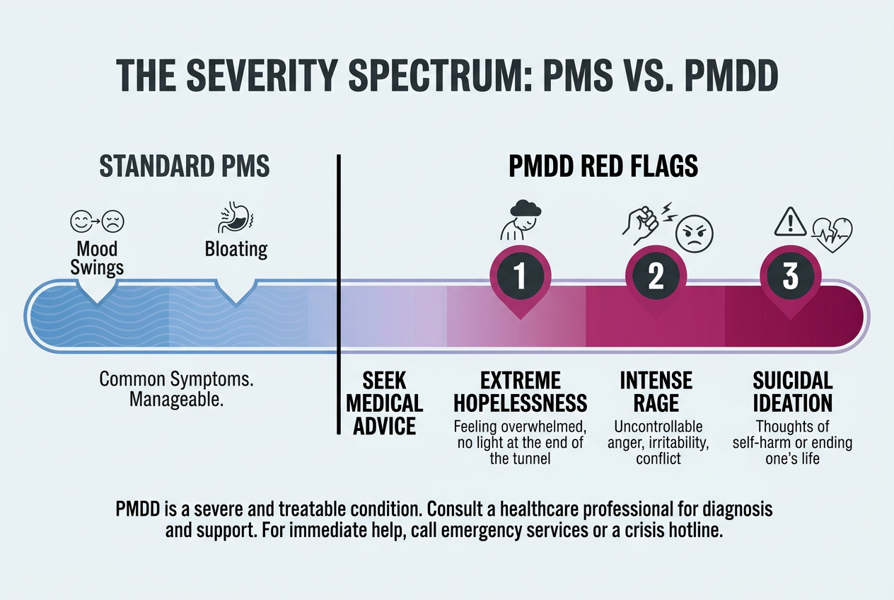 Graphic comparing a reactive question about periods with a supportive, empathetic script to use when a partner is experiencing PMS.