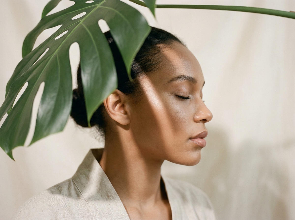 Femme sereine dans un jardin luxuriant