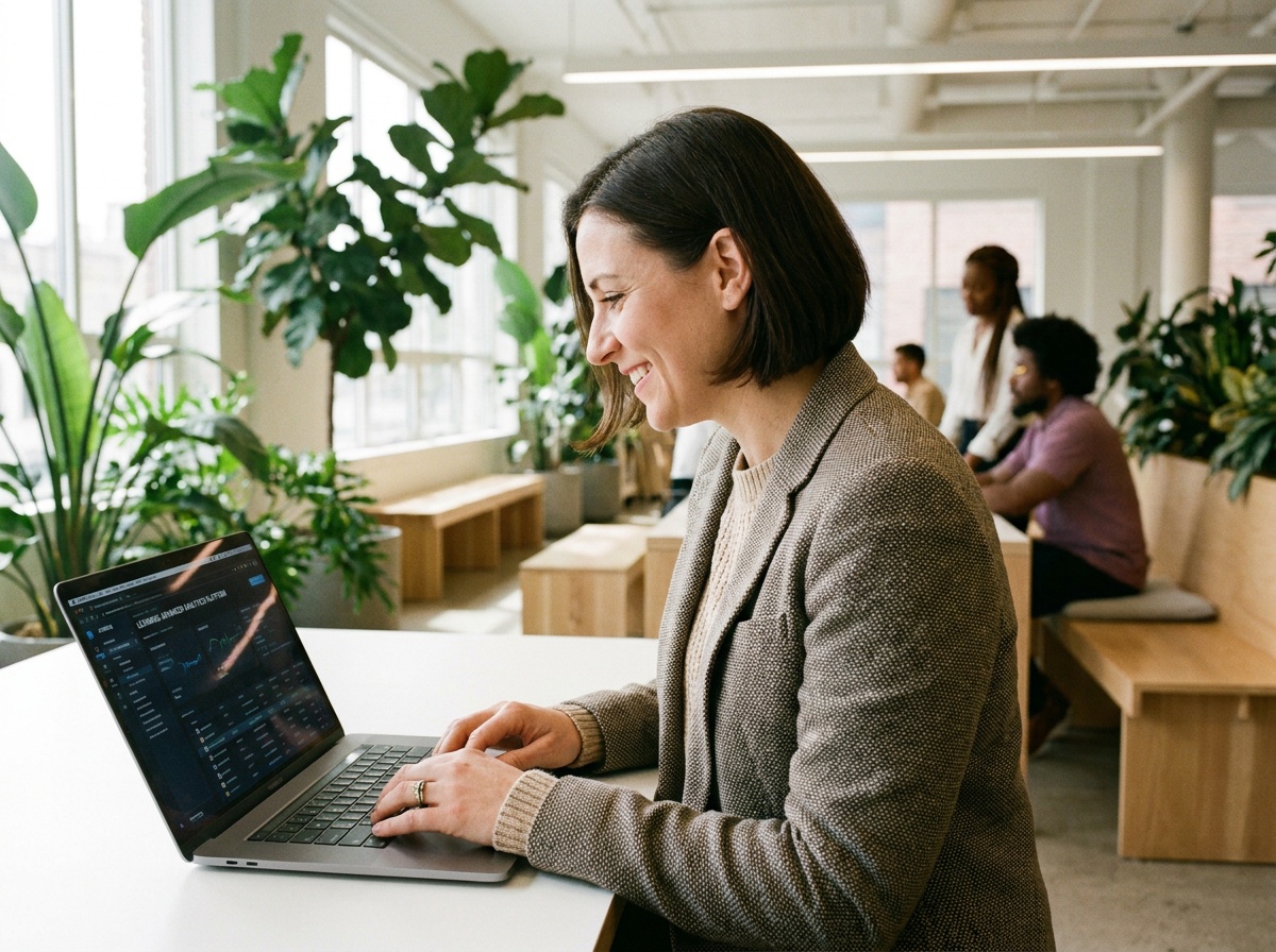 Personne en formation sur un outil digital dans un bureau moderne