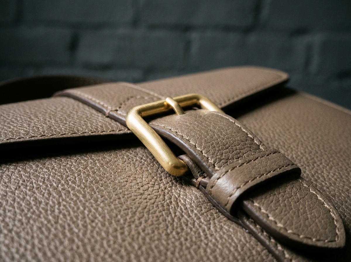 Detail of a luxury accessory, leather handbag