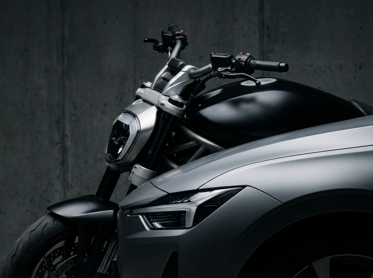 Détail d'une voiture et d'une moto modernes