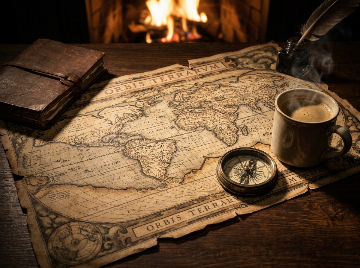 Carte du monde stylisée ou paysage de voyage épique