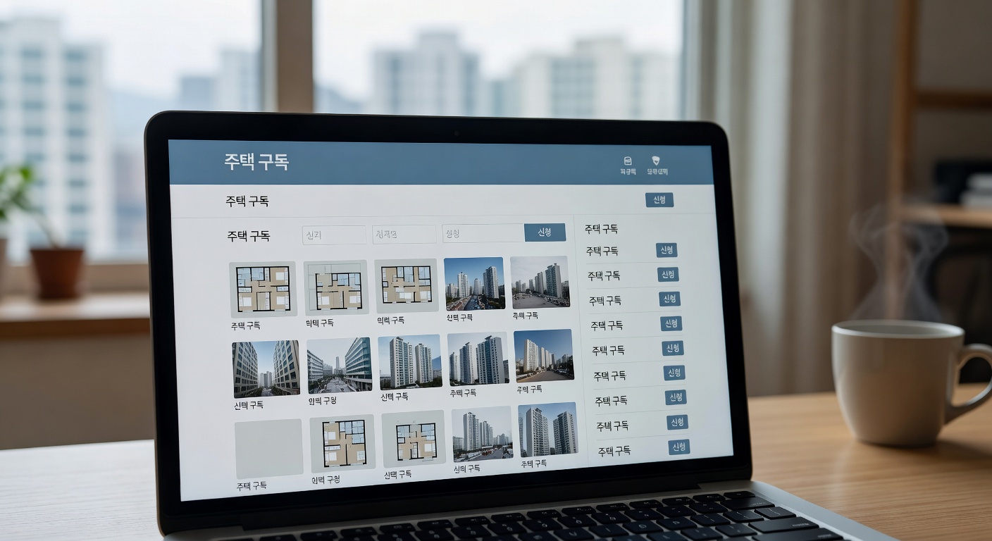 close-up of a laptop screen showing Korean housing subscription website interface