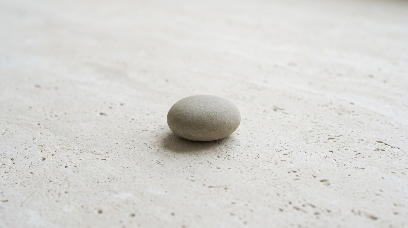 A single smooth stone resting on a pale textured surface.