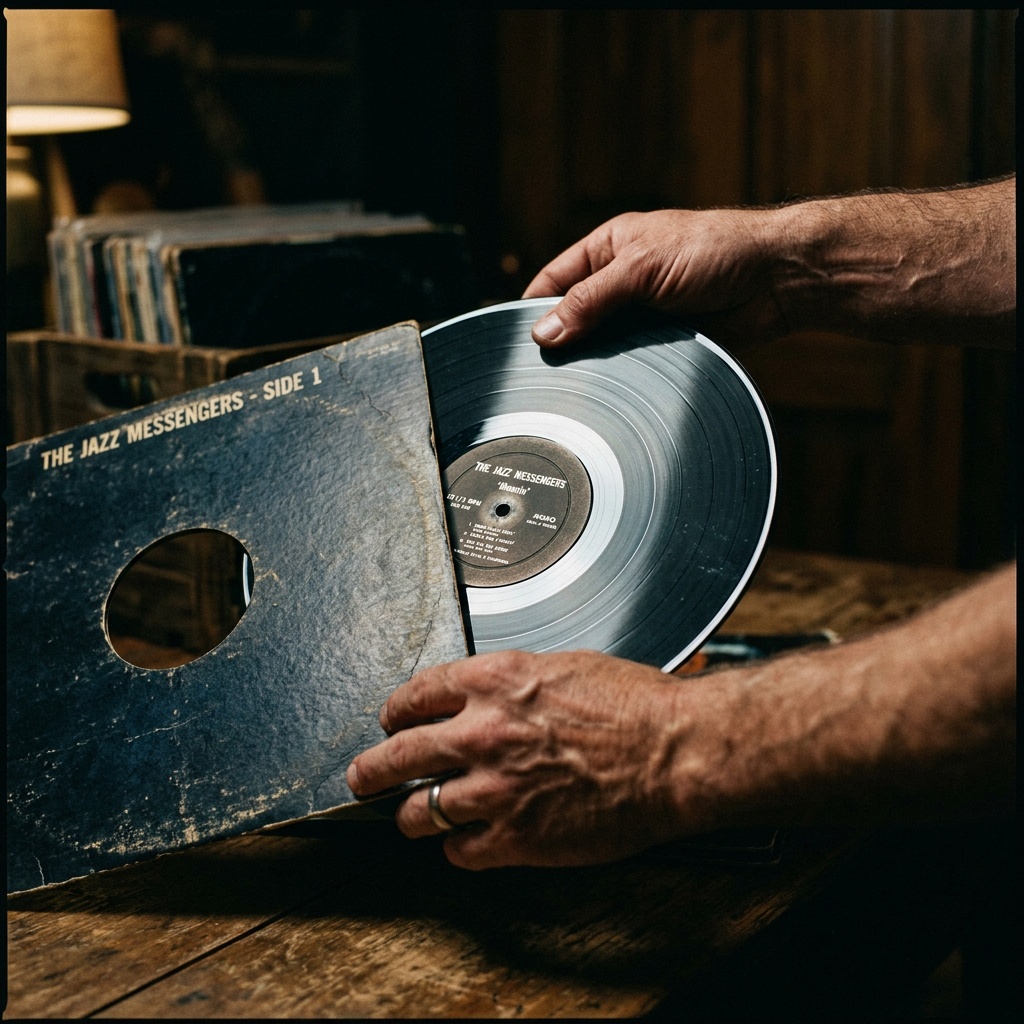 Mains tenant un vinyle — format carré