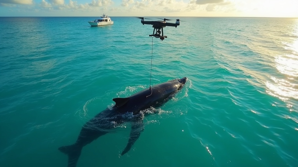 Drone posant un bio-logger sur un cachalot