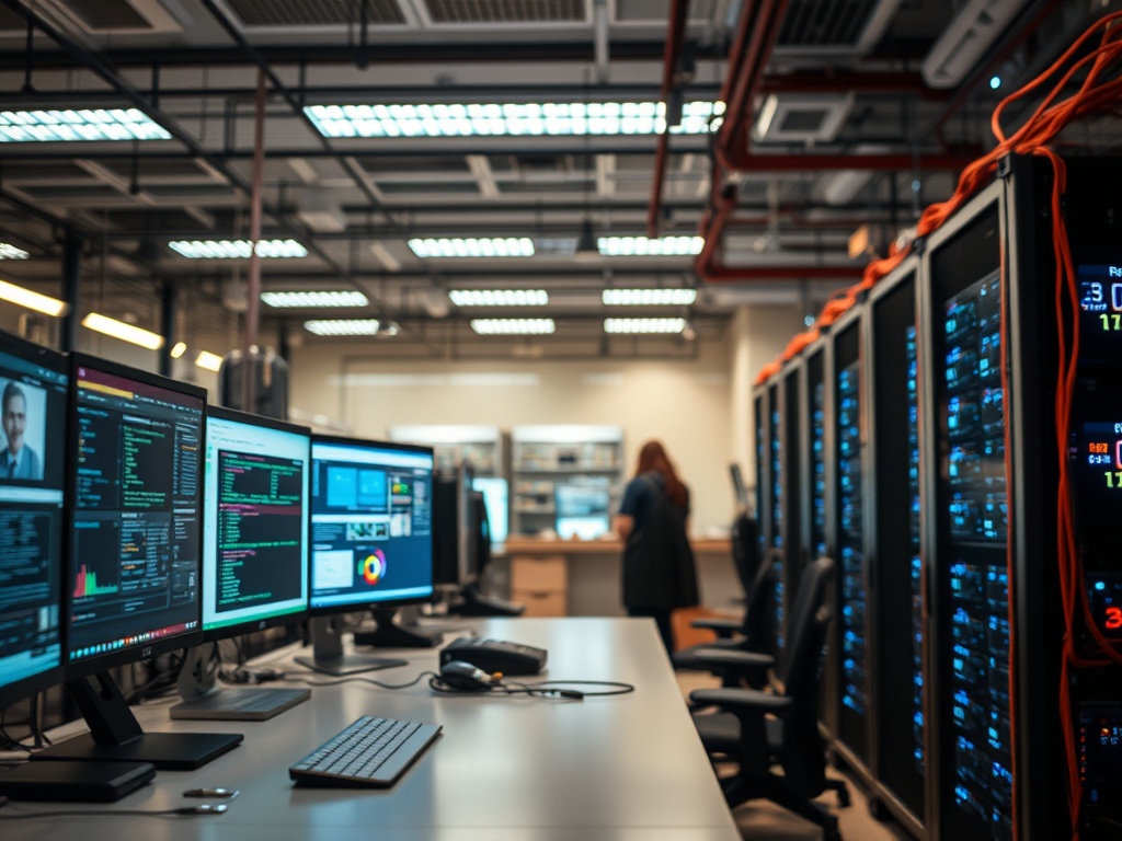 Illustration of networking cables and servers emphasizing self-hosted lab infrastructure and connectivity