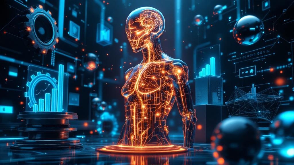 Illustration of AI tools and digital interfaces for business automation and productivity enhancement