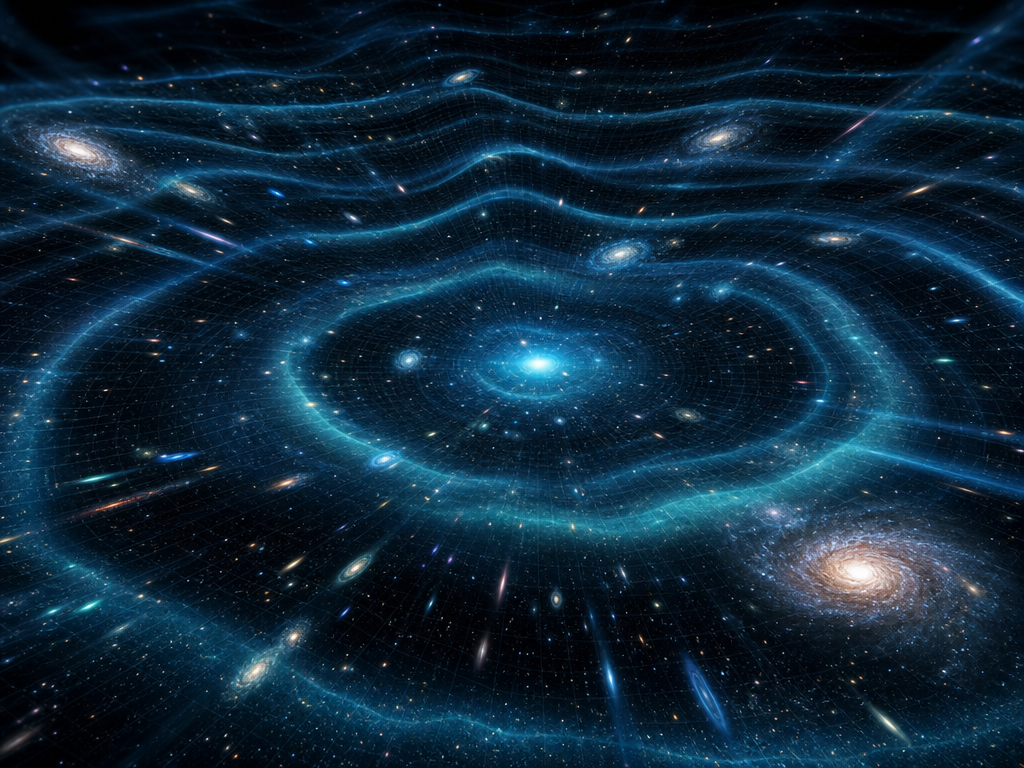 Visualisation abstraite de l'énergie noire comme champ permeant l'espace-temps