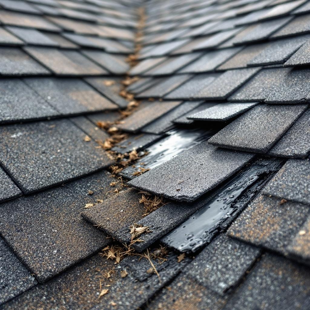 damaged asphalt shingles causing roof leak in Hartford CT