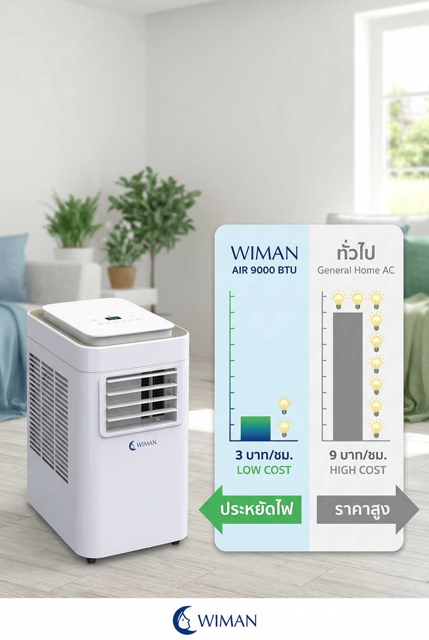 WIMAN Air แอร์เคลื่อนที่ 9000 BTU ประหยัดไฟ