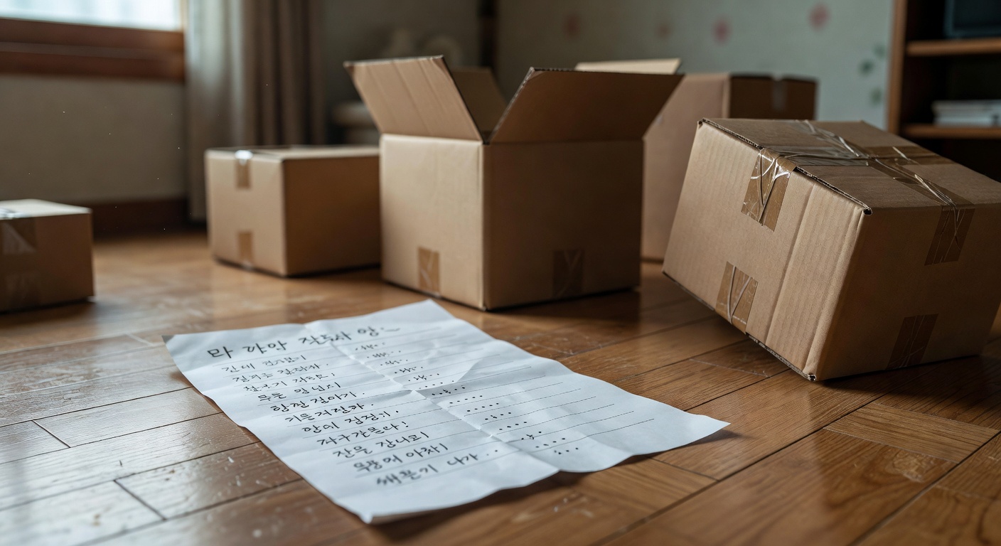 moving checklist written on paper beside cardboard boxes on a wooden floor
