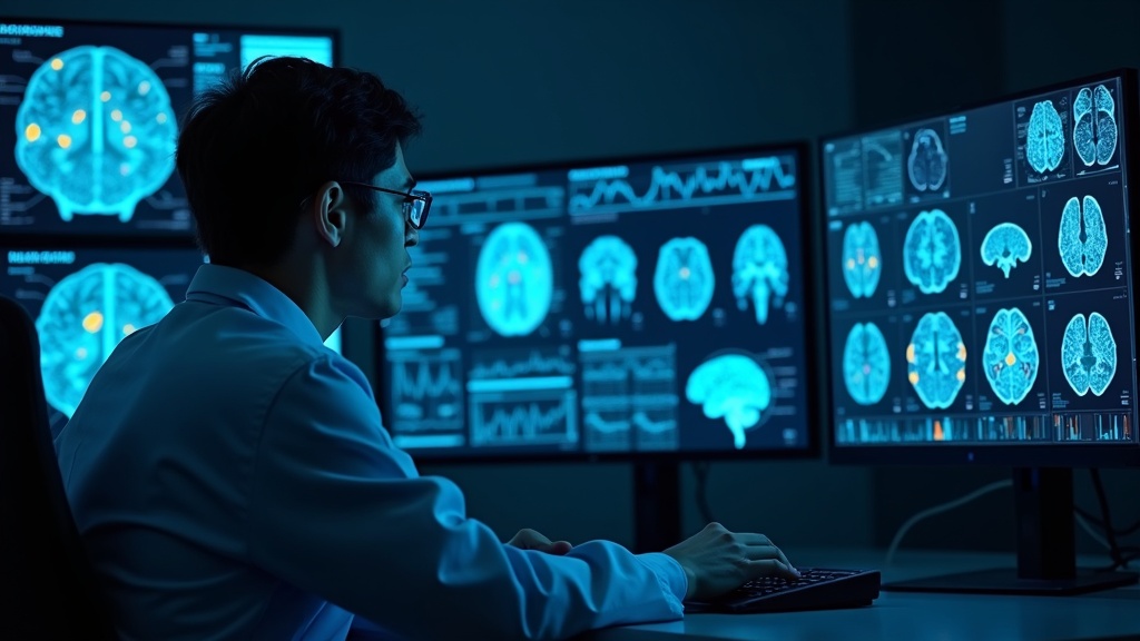 Chercheur analysant les données du microbiome et les scans cérébraux
