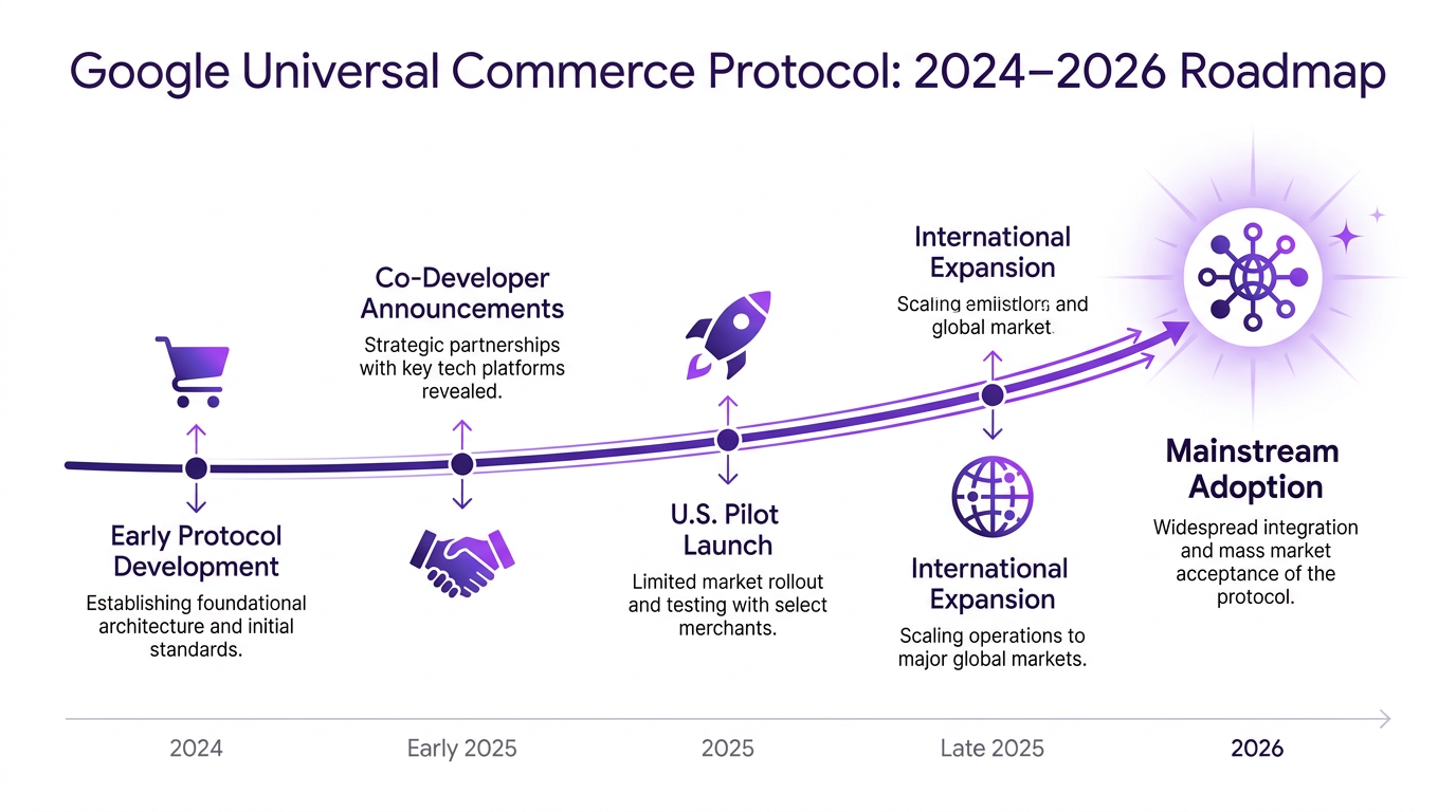 Timeline of Google Universal Commerce Protocol development toward agentic commerce standard 2026