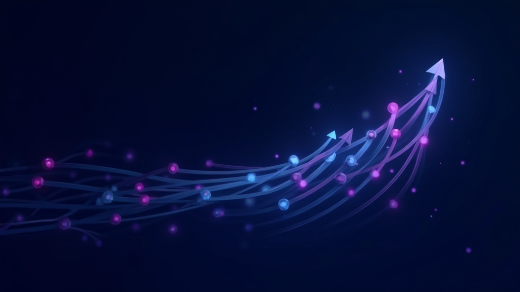 Abstract layered diagram concept showing operation counting multiplier effect, dark navy base with violet and cyan gradi
