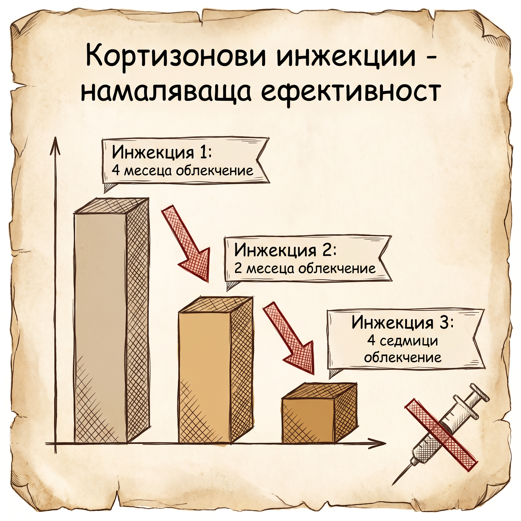Намаляваща ефективност на кортизоновите инжекции - всяка следваща продължава по-кратко