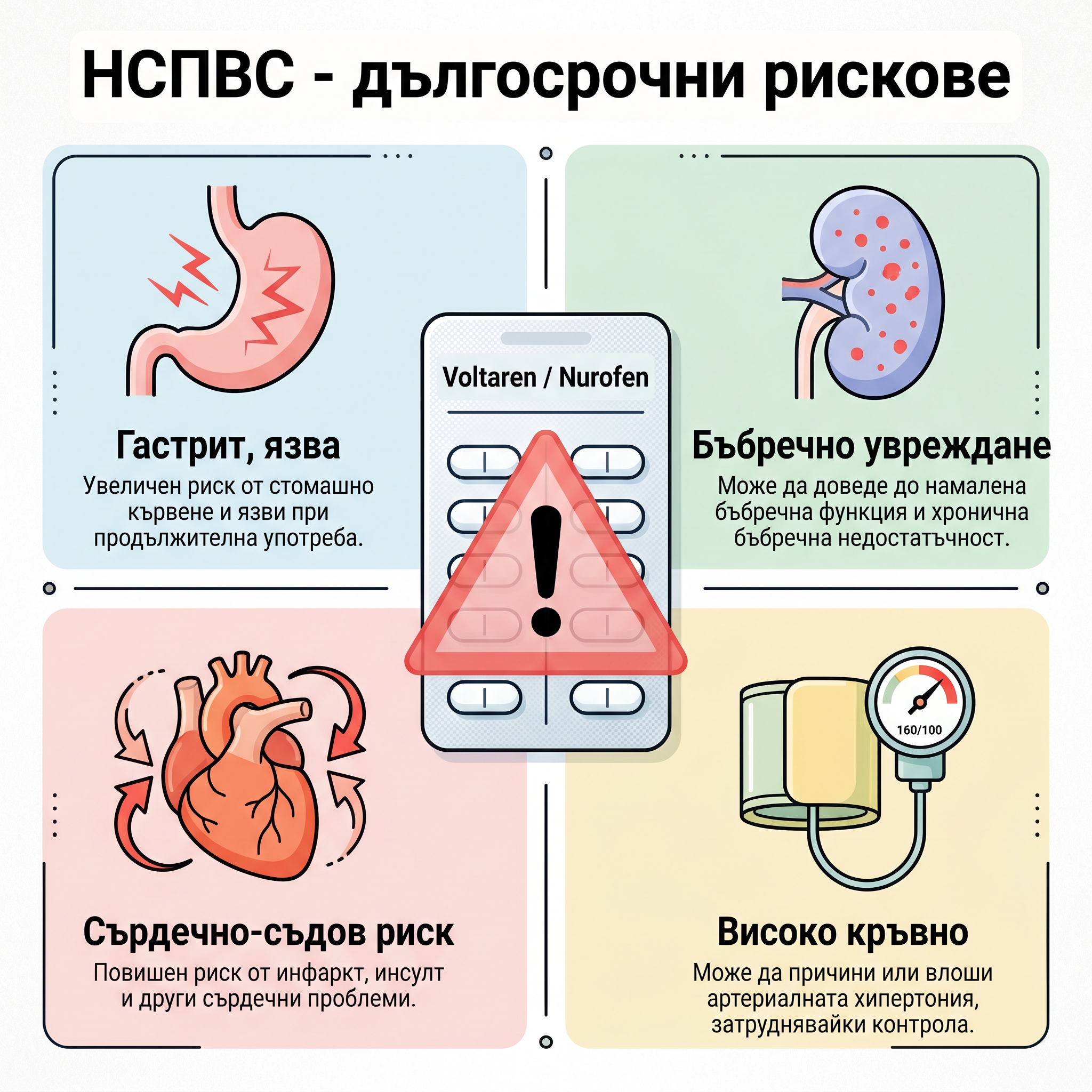 НСПВС - дългосрочни рискове за стомах, бъбреци, сърдечно-съдова система и кръвно налягане