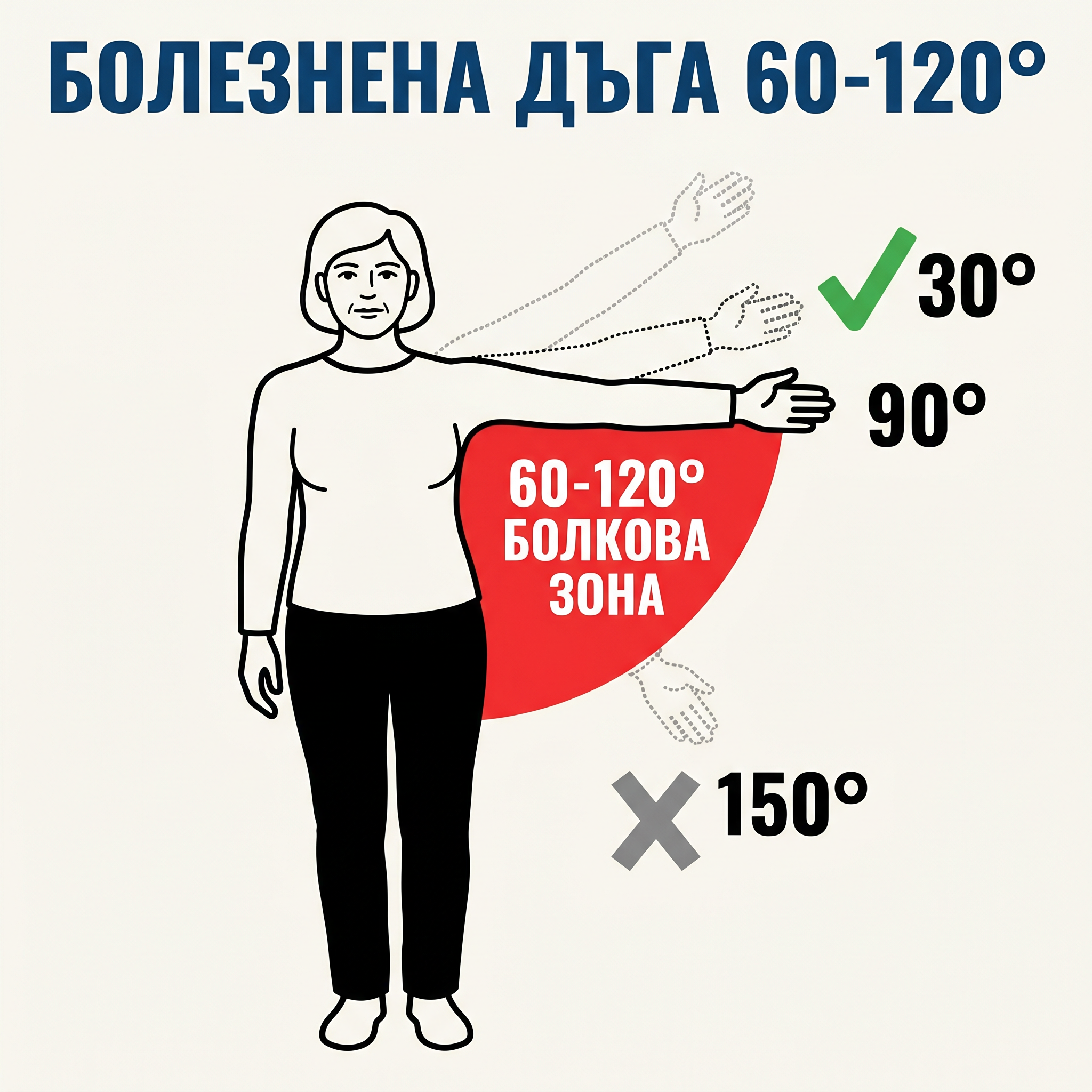 Болезнена дъга 60-120 градуса - детайл на първия диагностичен тест