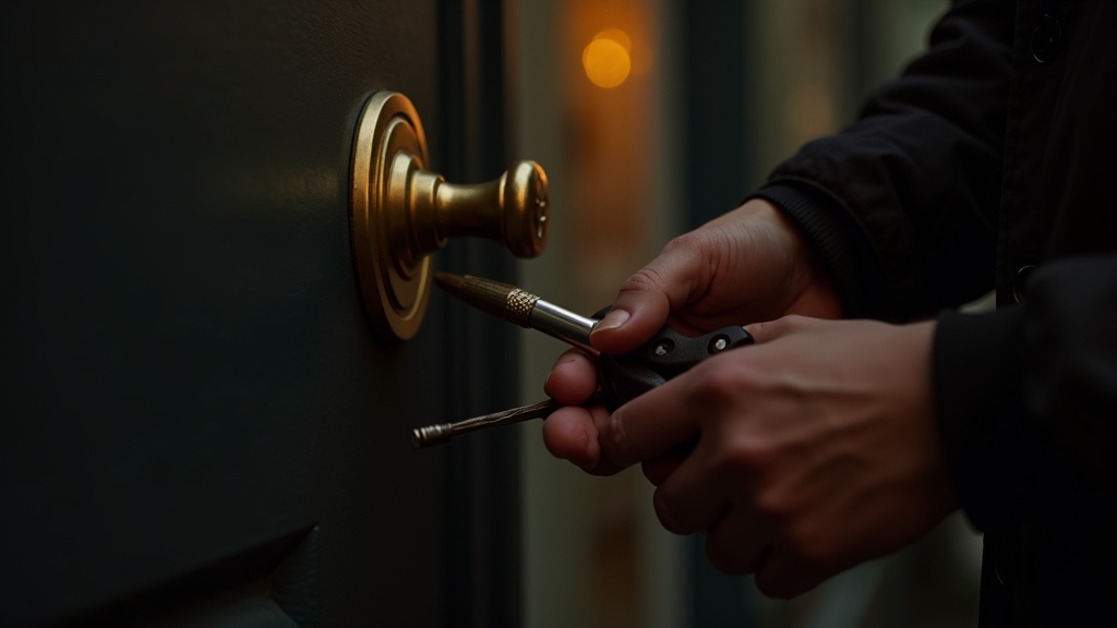 Serrurier résidentiel mobile en intervention de nuit devant une porte d’entrée à Montréal