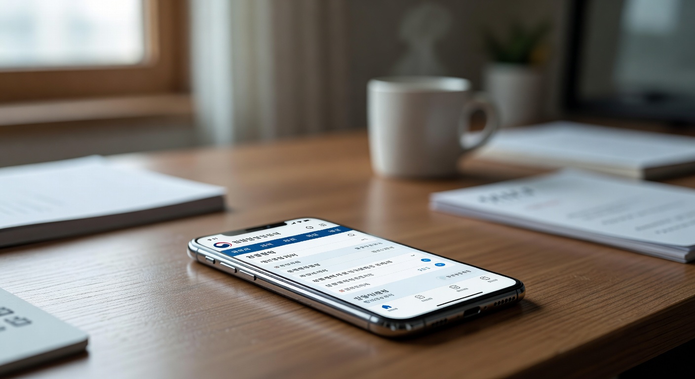 smartphone screen showing the National Health Insurance website on a wooden desk