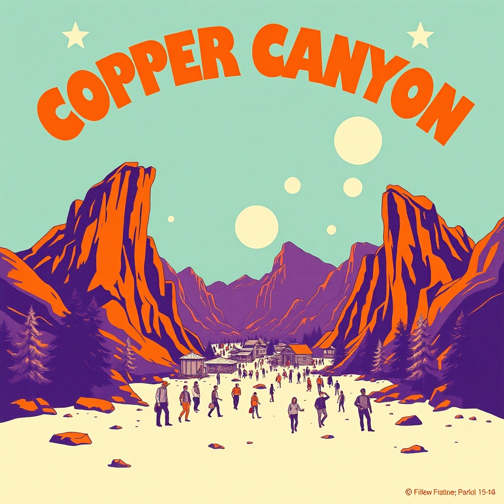 Abstract symbolic illustration for the Copper Canyon Music Festival — pure psychedelic geometry and color radiating outward in orange and purple, like sound made visible