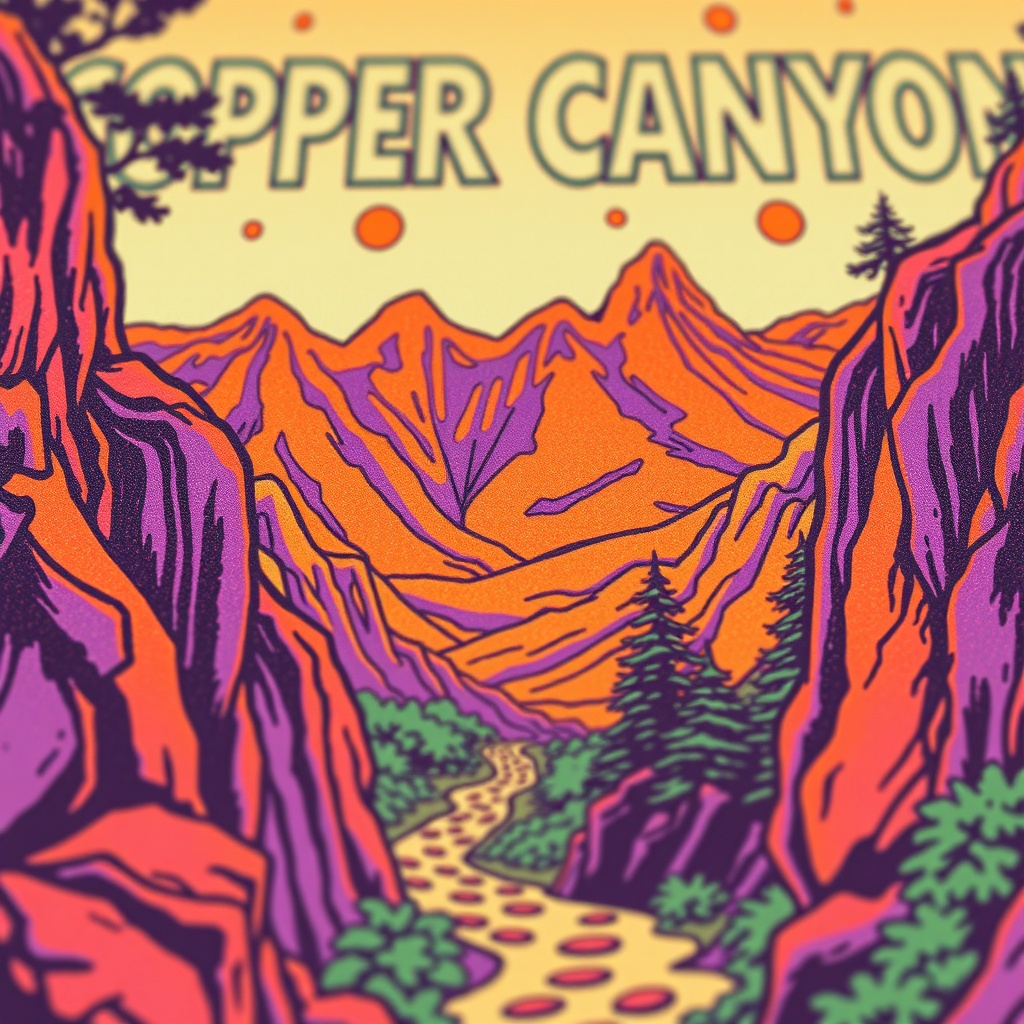 Close-up evocative illustration of festival energy — electric purple and hot orange psychedelic patterns suggesting the warmth and intensity of a Northern California summer evening concert, musicians and lights and motion