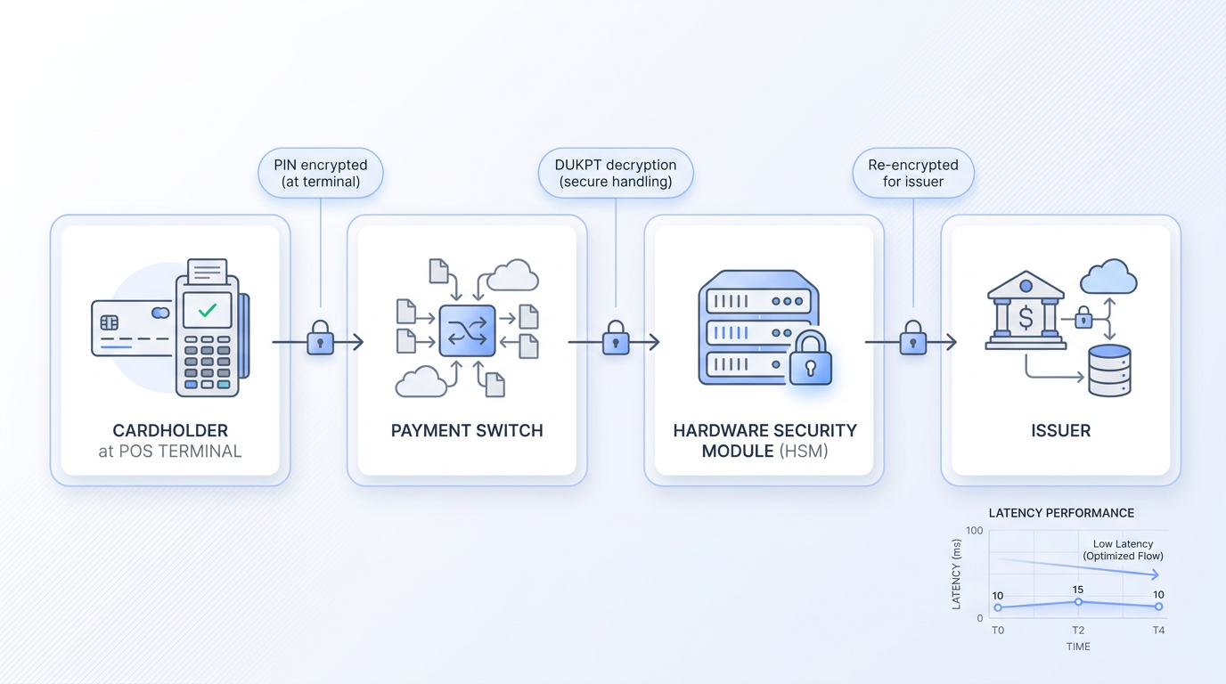 Educational SaaS diagram illustrating a secure payment process from cardholder to issuer, with icons, arrows, and callouts in muted colors.