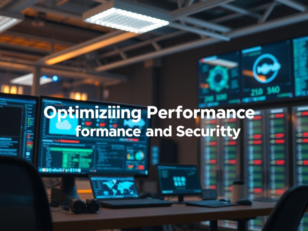 Illustration of self-hosted server optimizing performance and security settings for reliable hosting