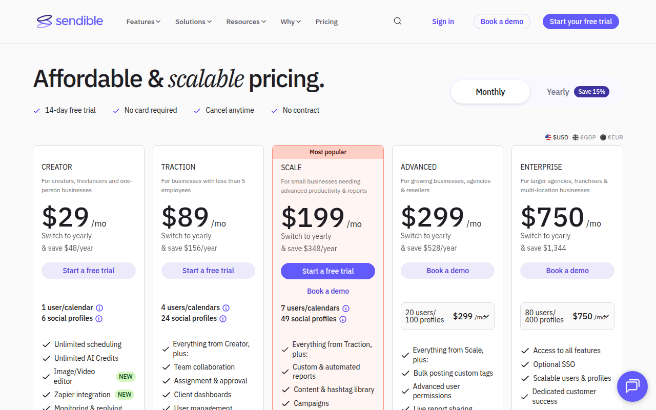 sendible pricing