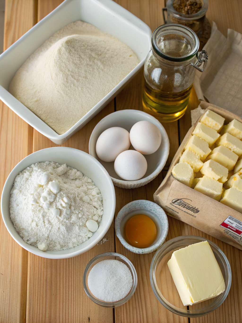 Golden, flaky baked pastries arranged on a rustic wooden table, showcasing layers and textures perfect for beginner bakers.