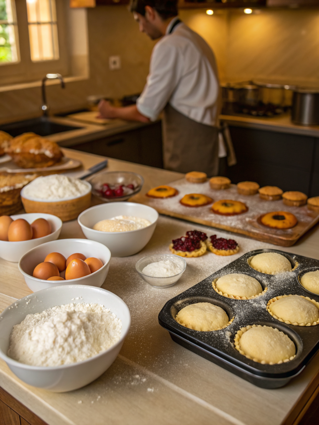 Step-by-step visual guide showing the butter block encased in dough and the rolling process for homemade puff pastry.