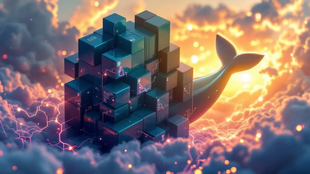 Docker container icons with server hardware, illustrating best practices for self-hosting containers