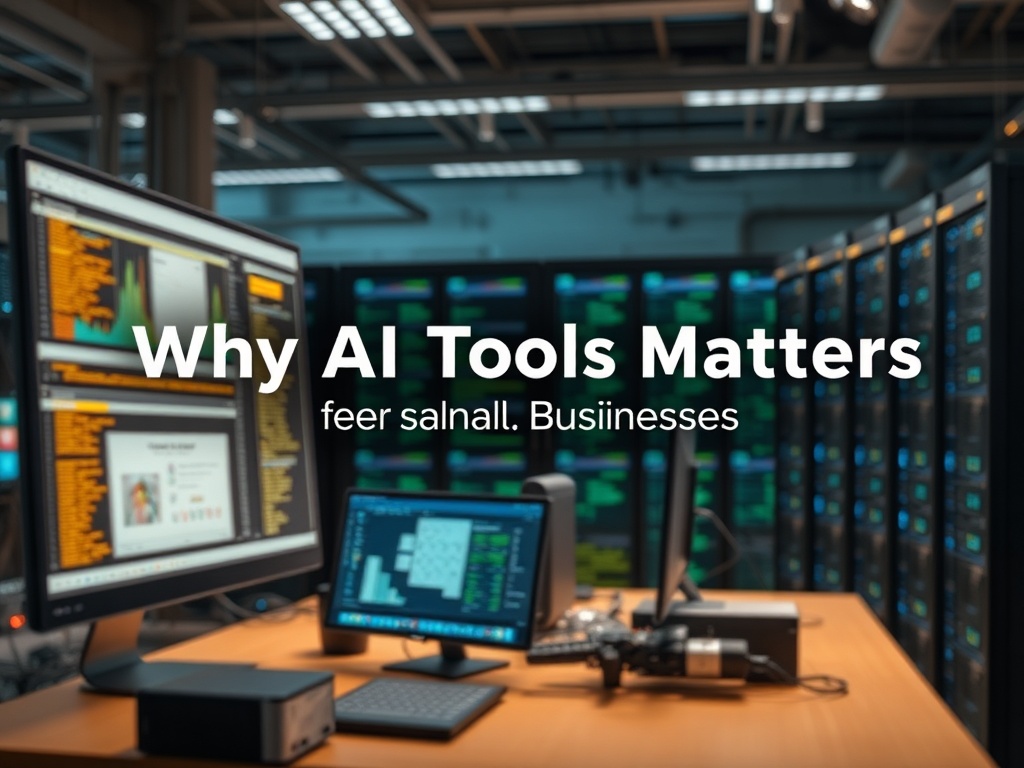 Illustration of small business owner using AI tools for branding and naming strategies