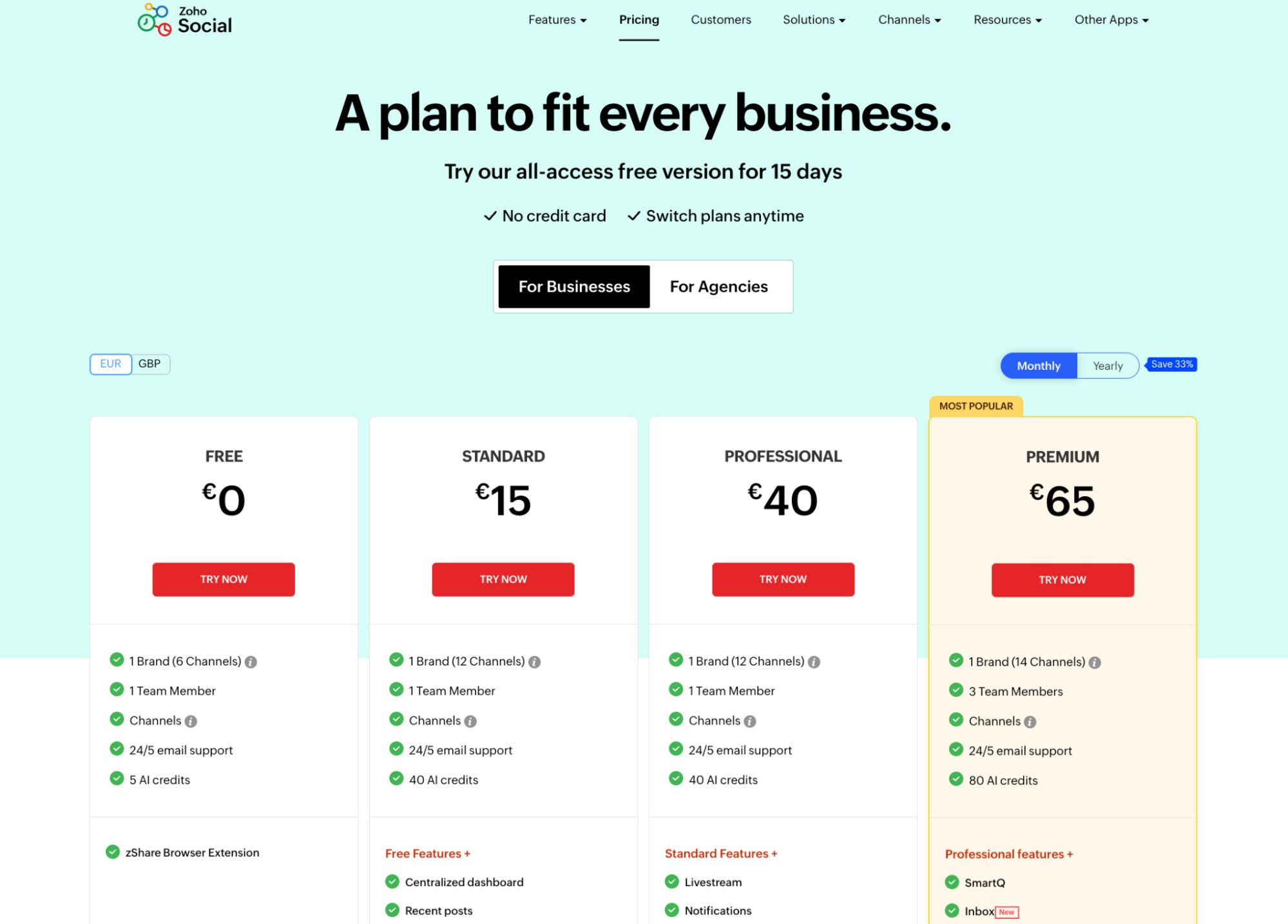 zoho social pricing