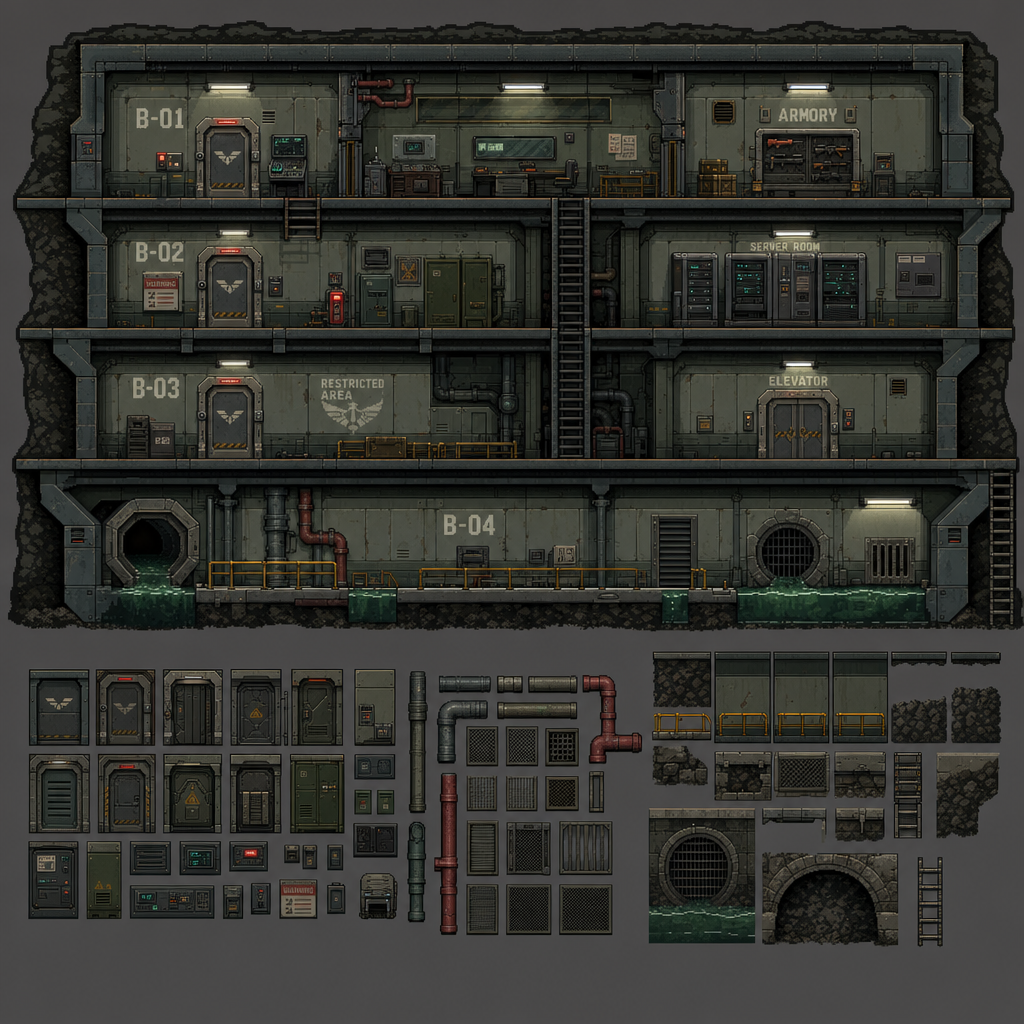 2D 16-bit pixel art side-scroller underground