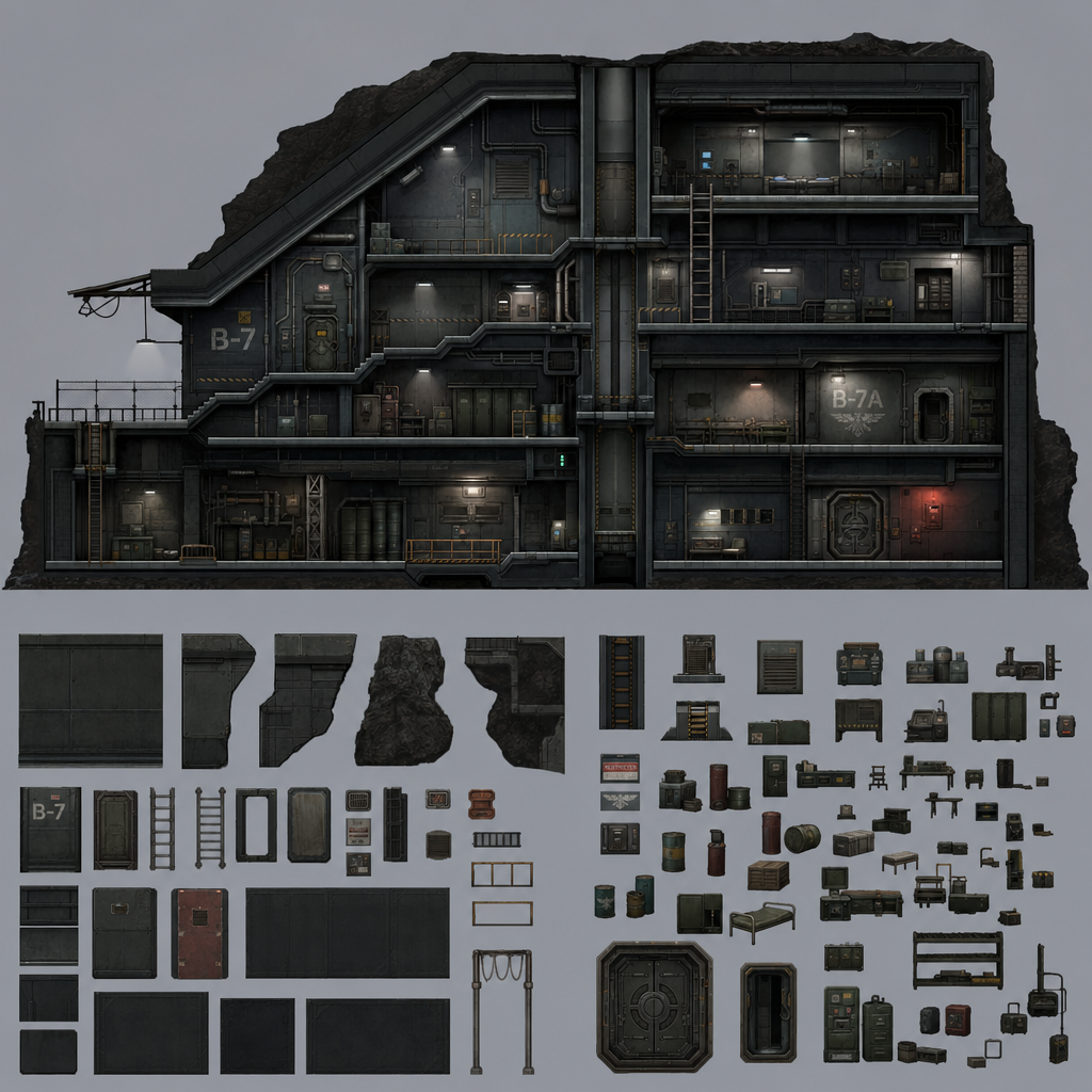 2D 16-bit metroidvania level, military underground (4)