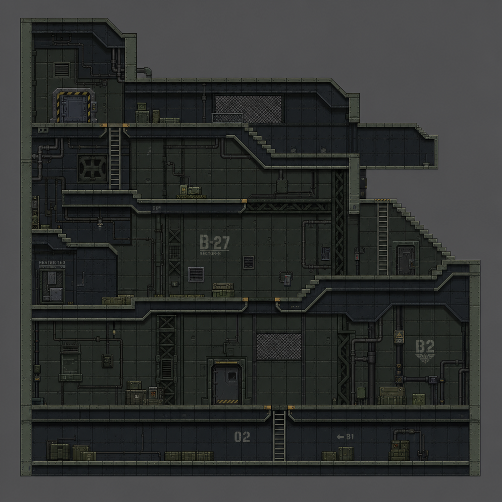 2D 16-bit metroidvania level, military underground (4)