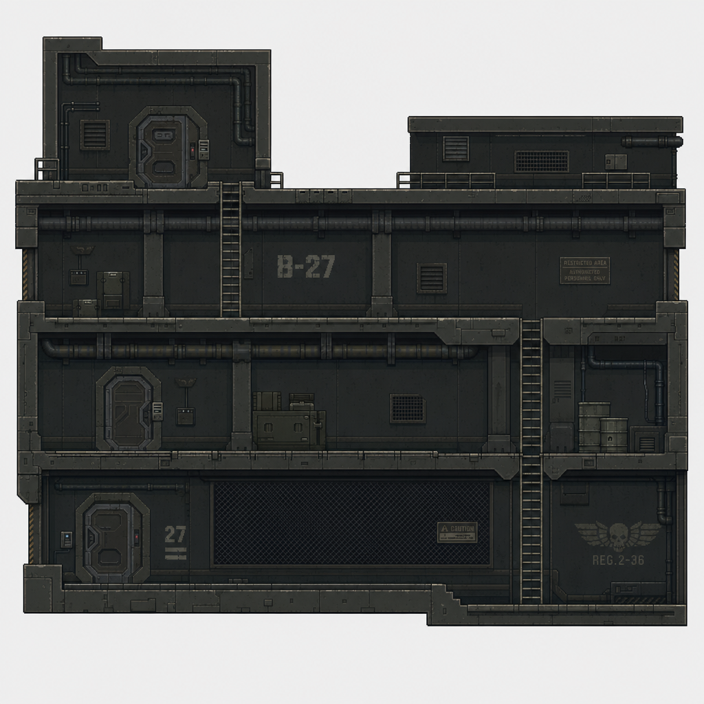 2D 16-bit metroidvania level, military underground (2)