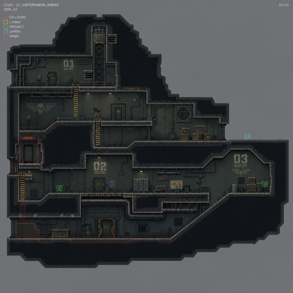 2D 16-bit metroidvania level, military underground (2)