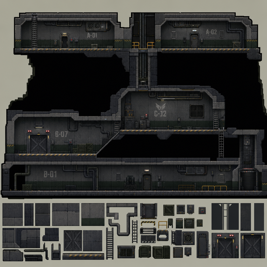 2D 16-bit metroidvania level, military underground (4)