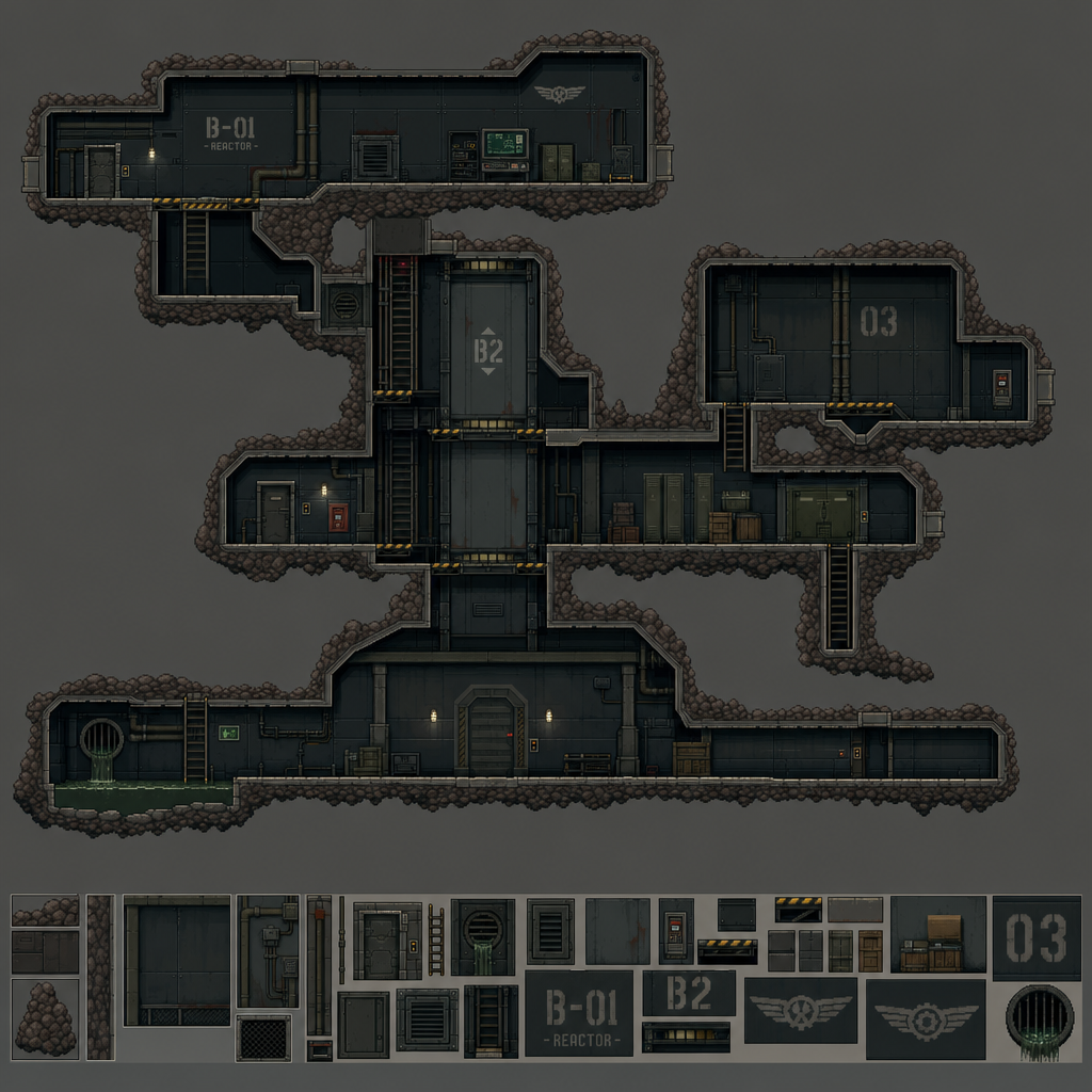 2D 16-bit metroidvania level, military underground (3)