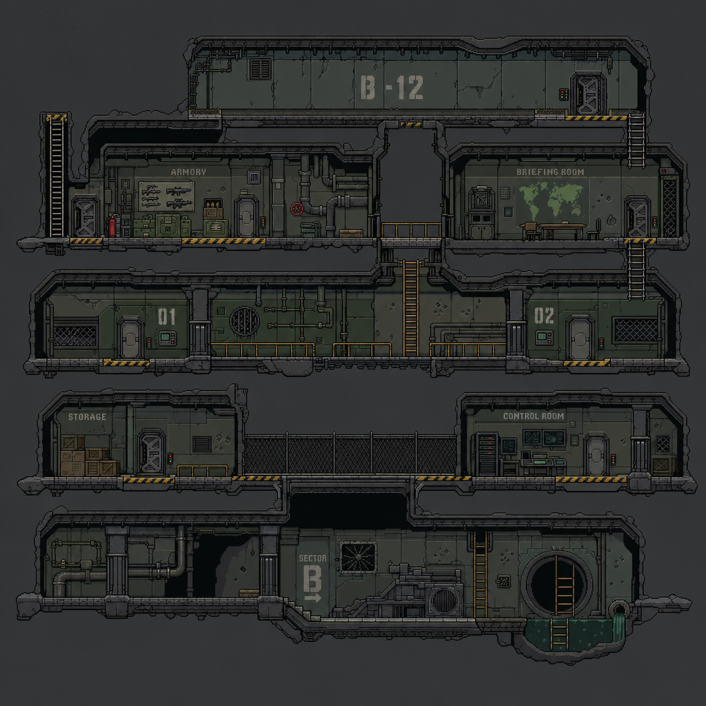 2D 16-bit metroidvania level, military underground (3)