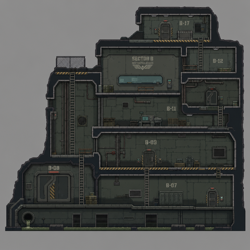 2D 16-bit metroidvania level, military underground (4)