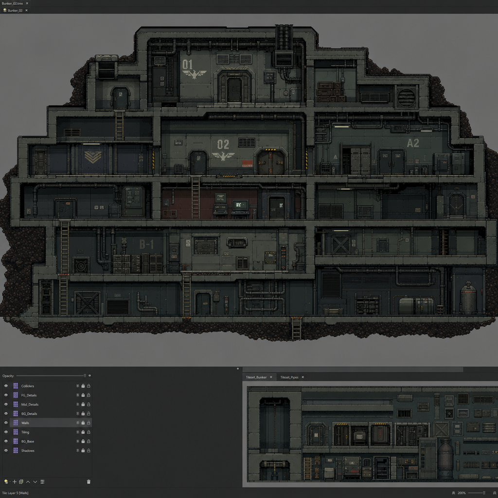 2D 16-bit metroidvania level, military underground (3)