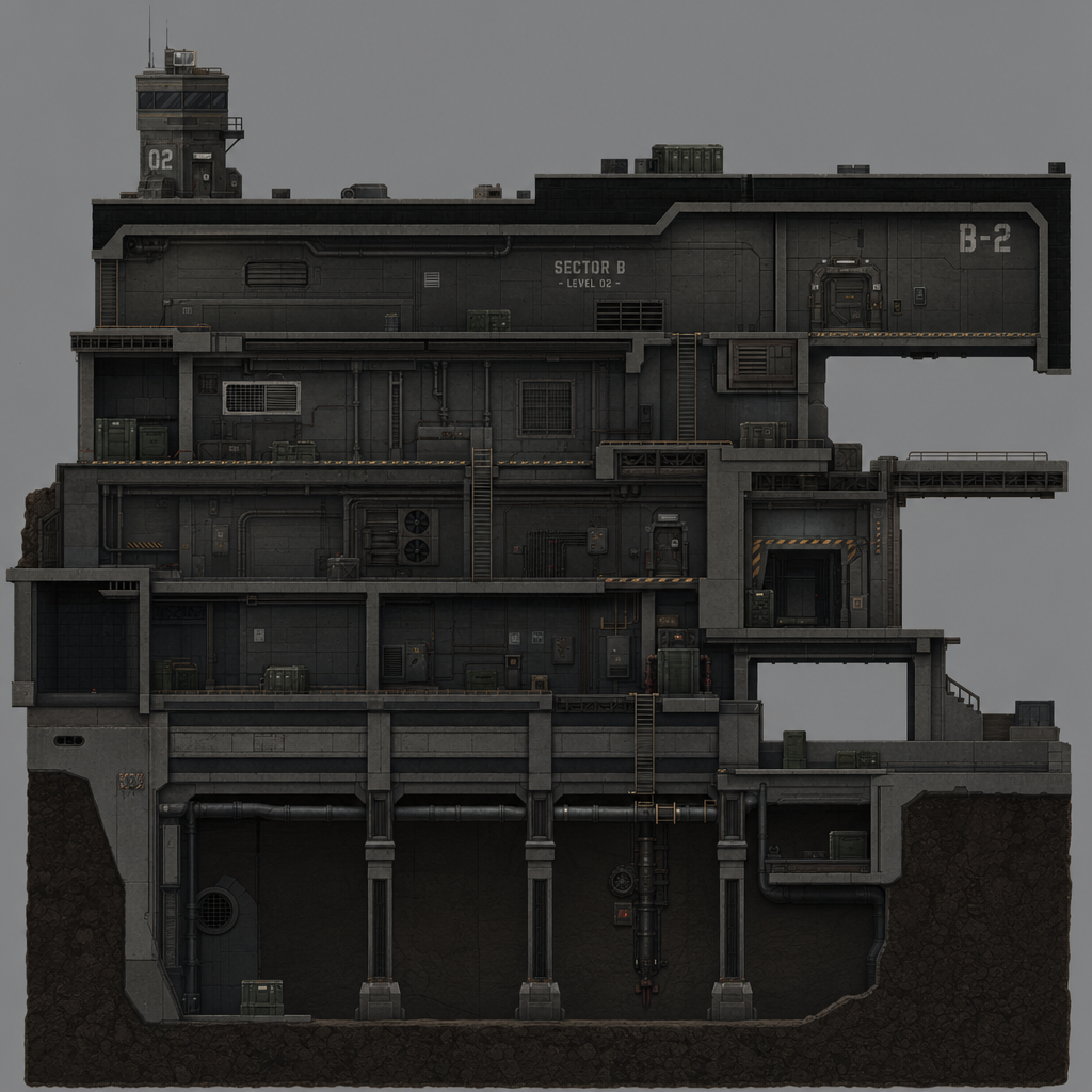 2D 16-bit metroidvania level, military underground (4)