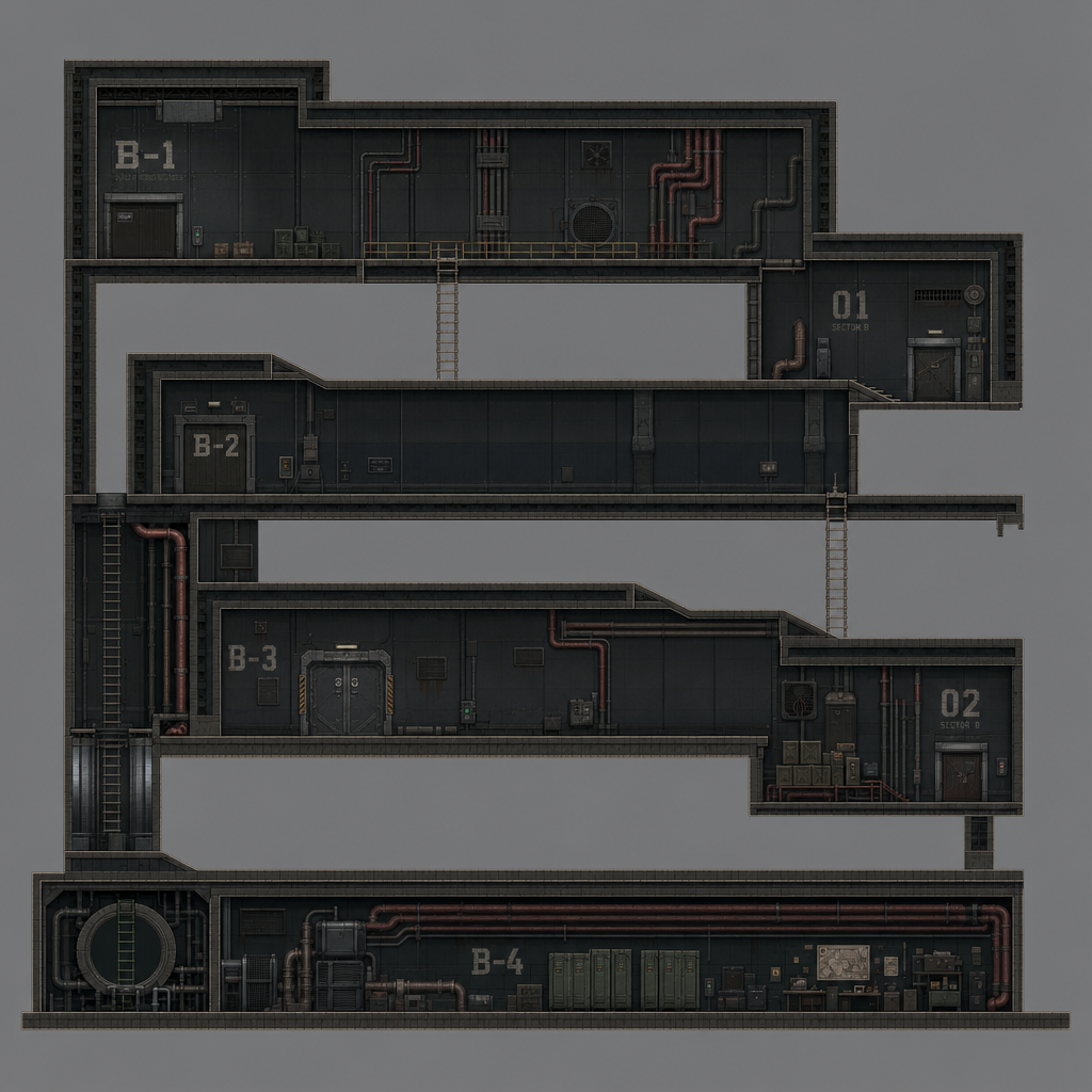 2D 16-bit metroidvania level, military underground (3)