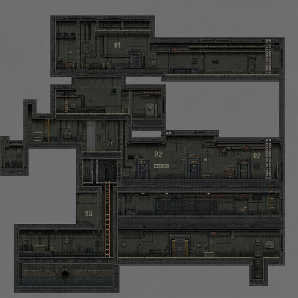 2D 16-bit metroidvania level, military underground (2)