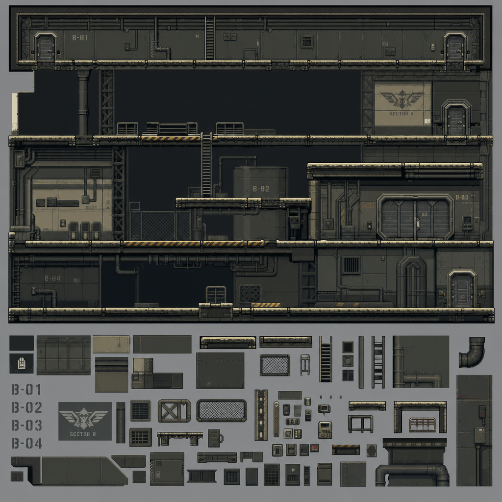 2D 16-bit metroidvania level, military underground (4)